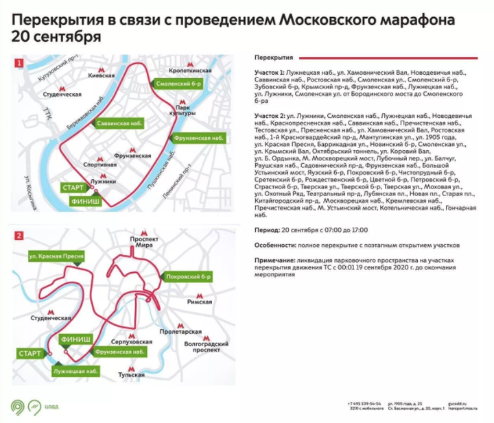 Движение в центре Москвы ограничат из-за марафона и ремонтных работ