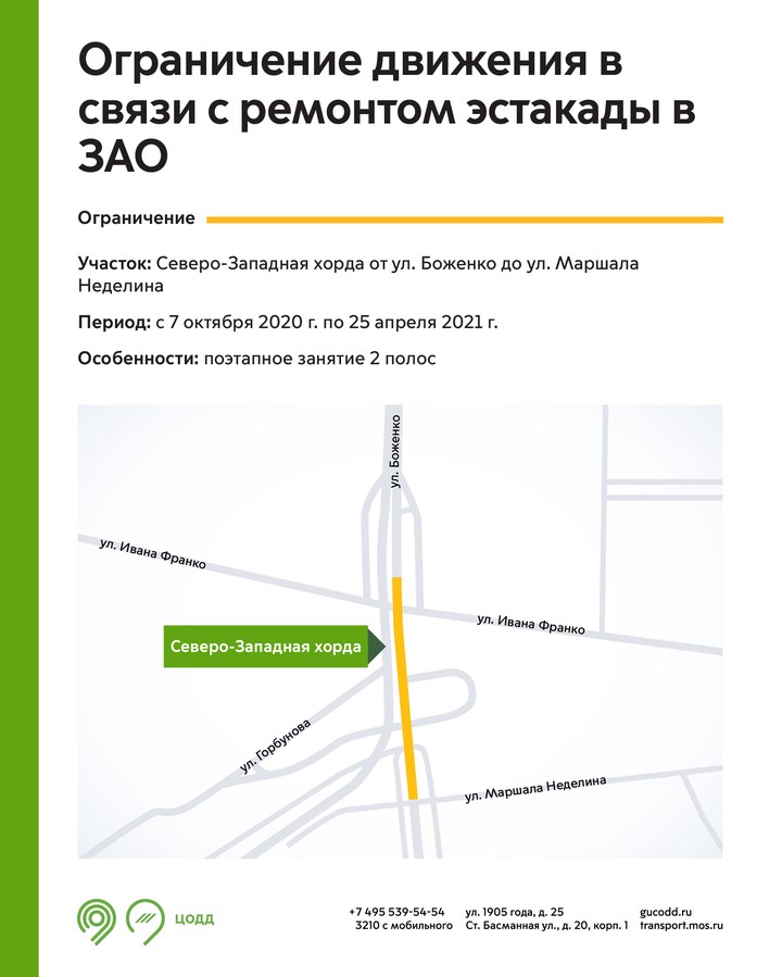 Движение на участке Северо-Западной хорды ограничат из-за ремонта